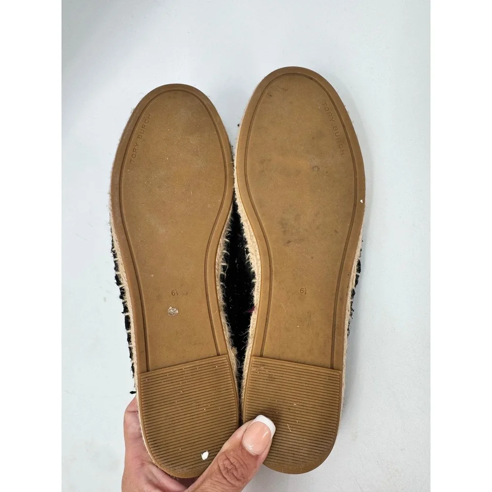 Tory Burch Espadrilles Women 6.5 Black Pearl Logo Tweed Slip On